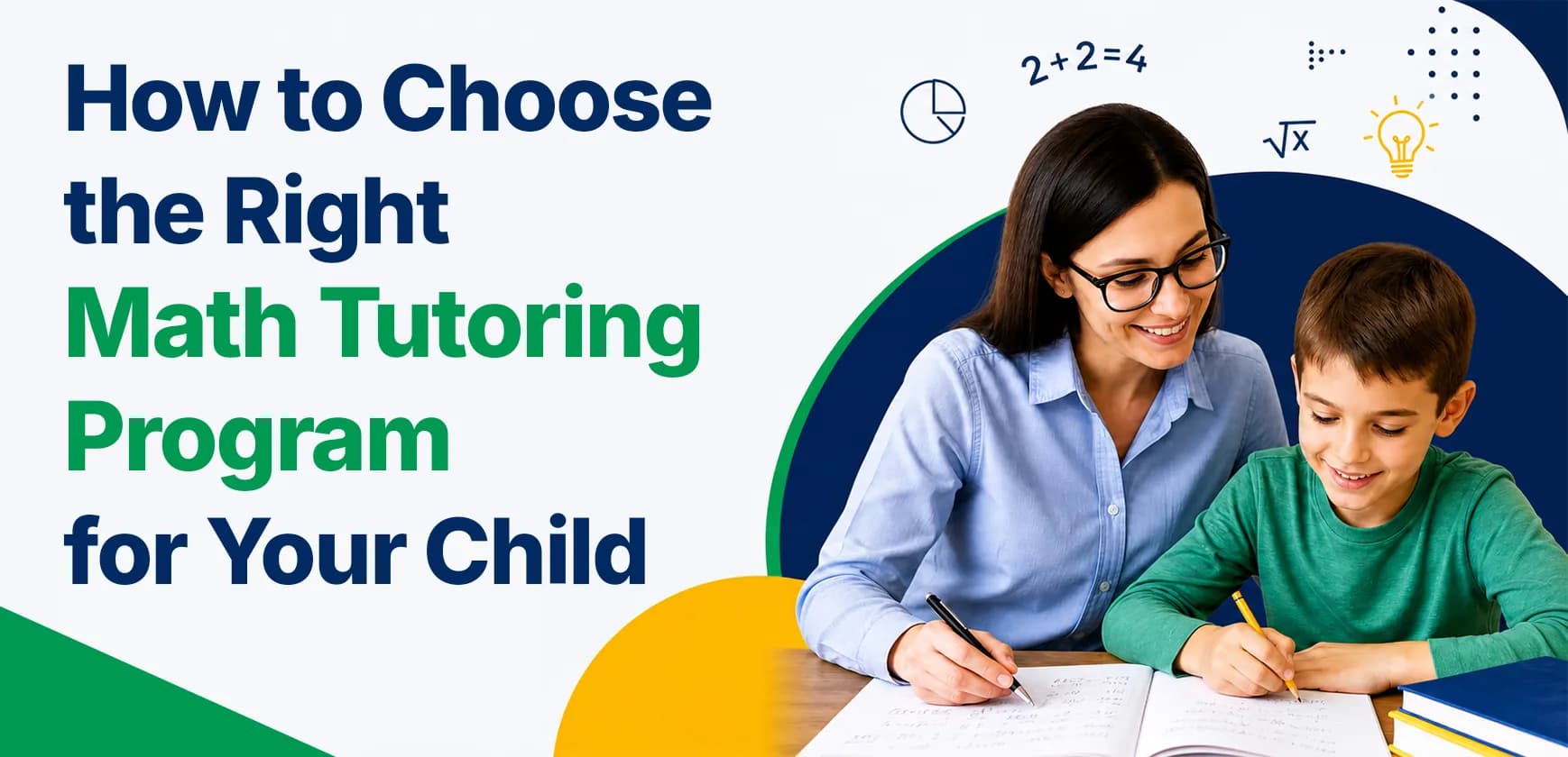 Parent helping a child choose a math tutoring program with online learning tools, math worksheets, and personalized academic support